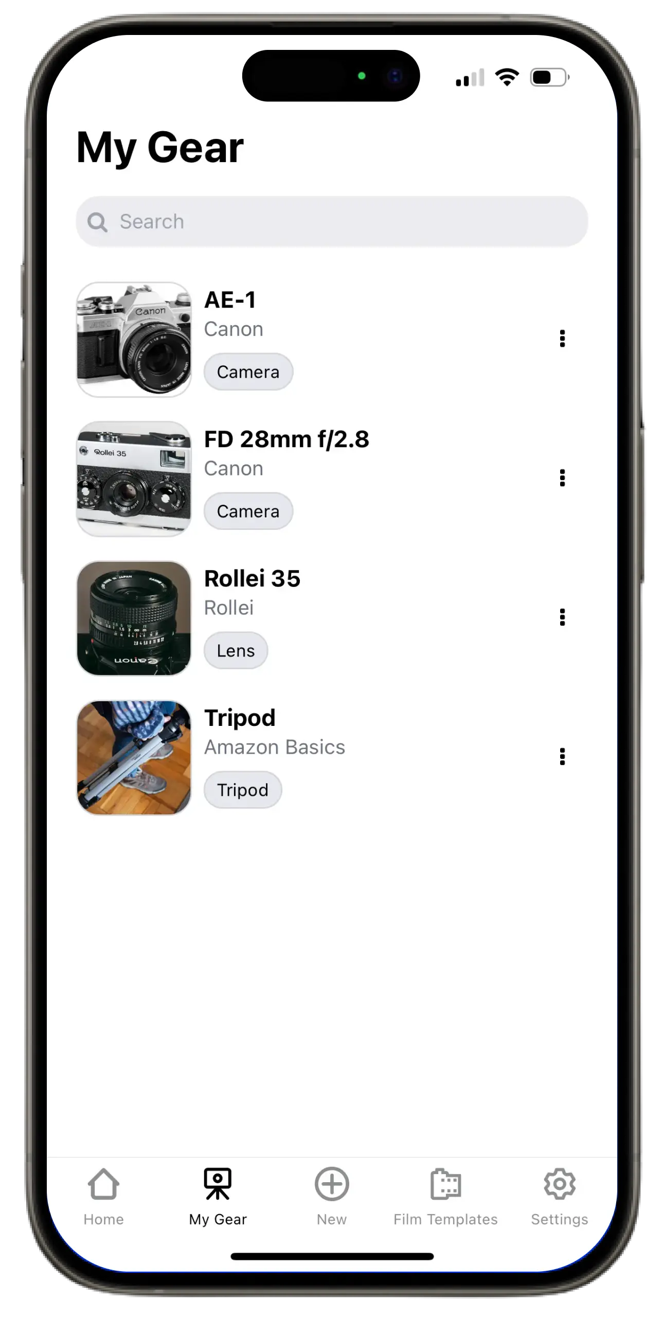 Screenshot of the app showing film loading.